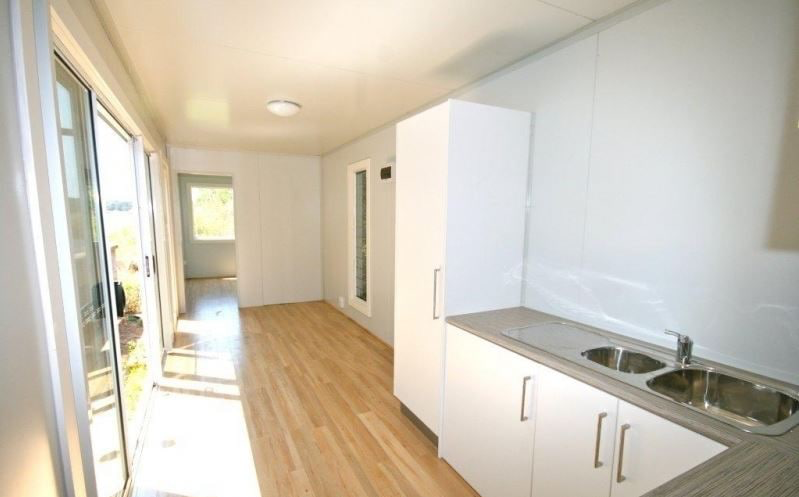 Warm timber interior of a modern modular building